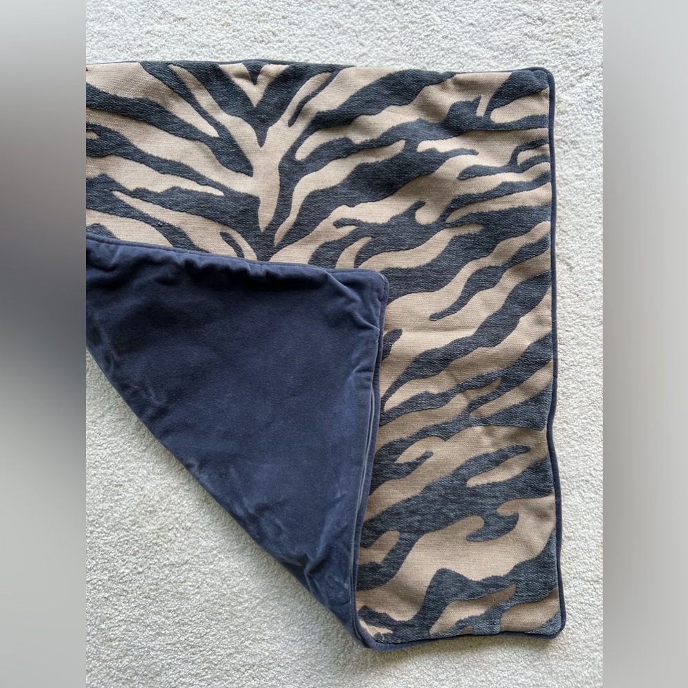Slate blue and tan zebra pattern pillow case with zipper
